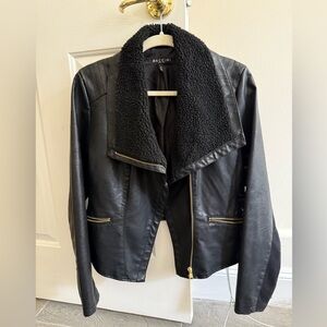 Baccini Black Leather Moto Jacket with Asymmetrical Design